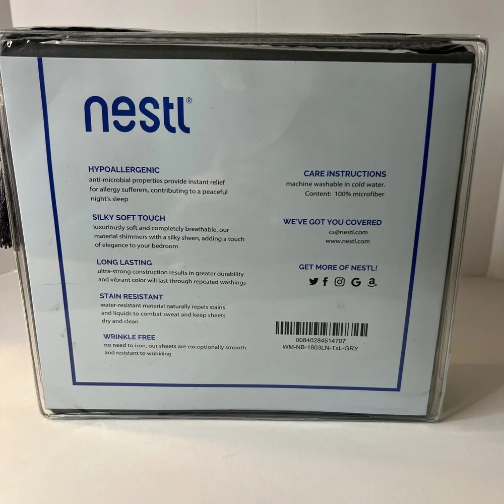 Nestl‎ Twin XL Size 3 Piece Bed Sheet Set Gray MIcrofiber  NIP